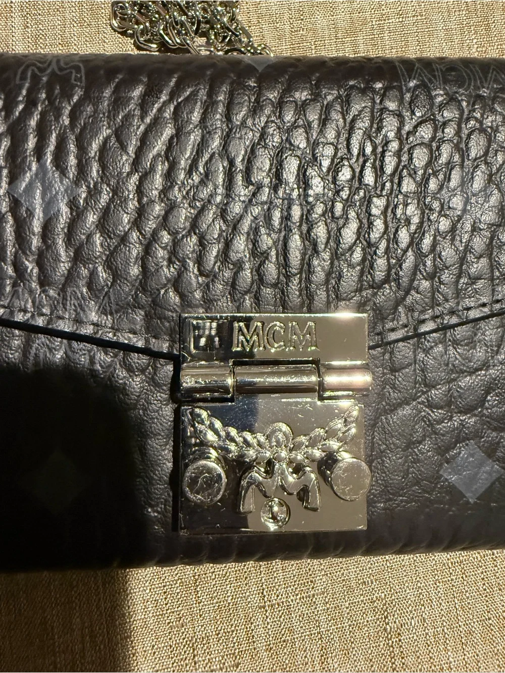 MCM Patricia Visetos Wallet on a Chain (WOC) Black/Red Leather Crossbody Clutch